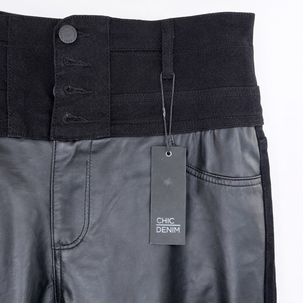 1225 NWT Chic Denim Skylar Corset Skinny Jeans Faux Leather Hybrid - 16S - Black - Picture 4 of 16